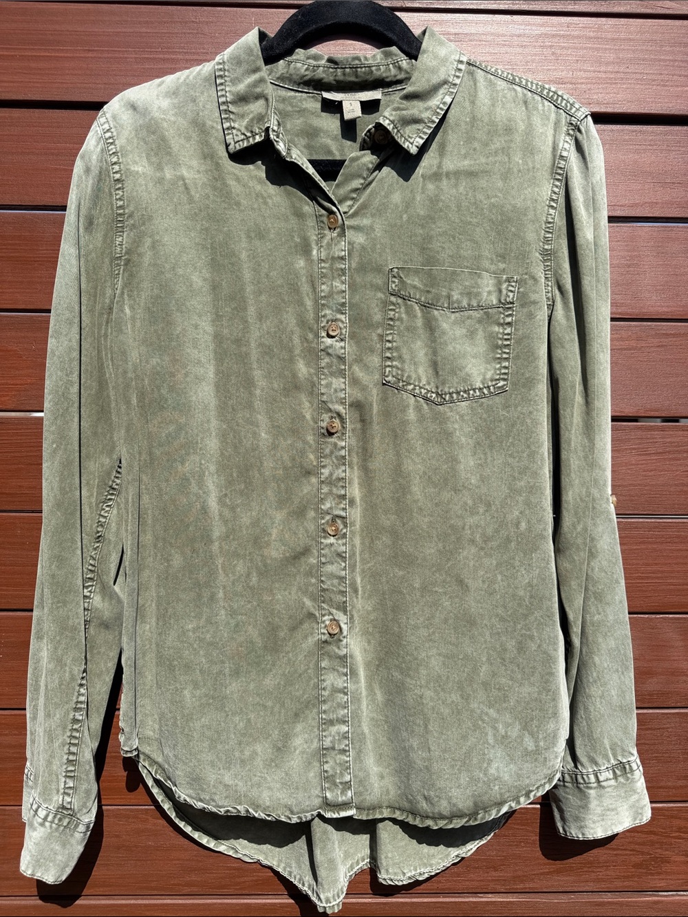 Washed Olive Long-Sleeve Button-Up Shirt